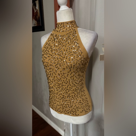 Vintage Dressy Evening Party Beaded Sequin Halter Mock Turtleneck Top NWOT - Picture 8 of 13